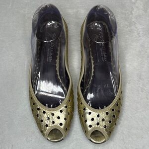 Donald J. Pliner Metallic Gold Peep-Toe Leather Flats 7.5